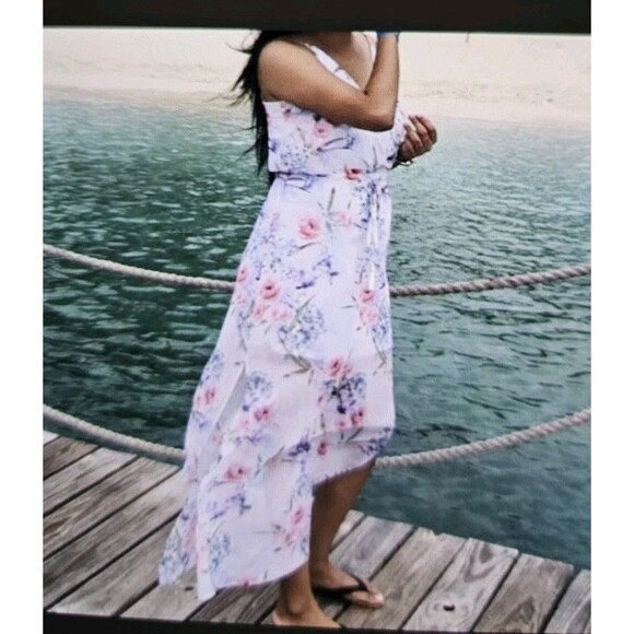 Guess Sundress Large White Floral Maxi Lined Side Slits Beachy Adjustable Straps - Picture 2 of 15